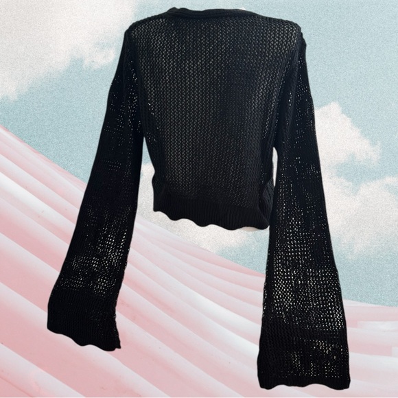 🖤 Solid Hollow Out Knit Knotted Cardigan – Black Sz. Sm - Picture 4 of 4